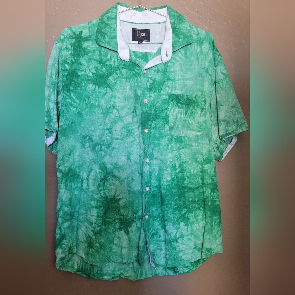 Cigar Couture Green Tie-dye Button-down Camp Shirt Size Large